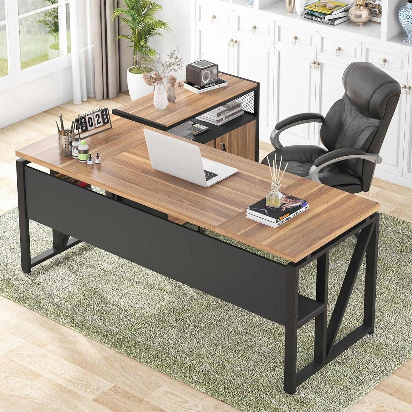 Tribesigns L Shaped Desk with Drawer Cabinet, 63" Executive Computer Desk and lateral File Cabinet, 2 Piece Home Office Furniture with Drawers for Hanging File, Doors with Locks (Gray, 63 inches)