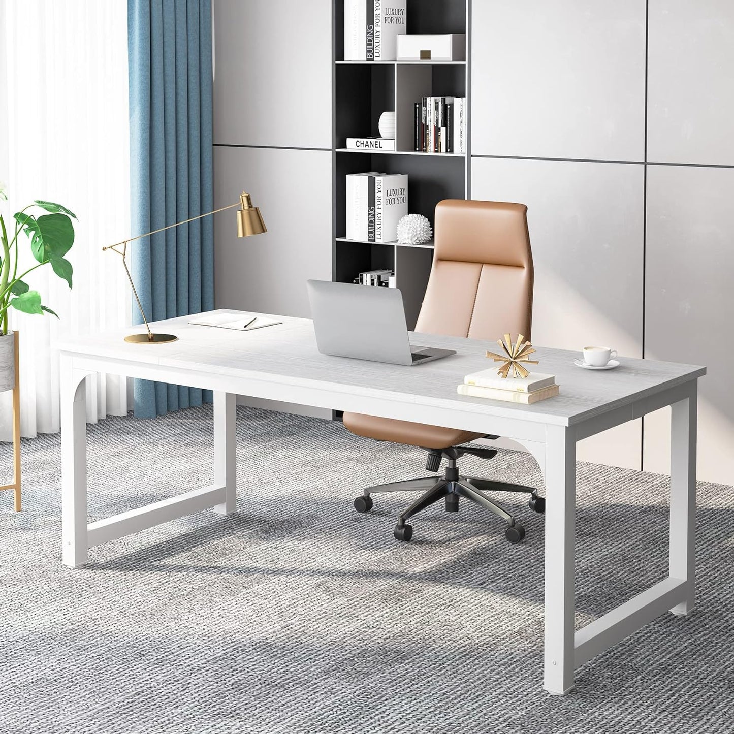 Tribesigns 63” Executive Desk, Large Office Computer Desk with Thicken Frame, Modern Simple Workstation Business Furniture for Home Office, Rustic Brown/Black, 63'' W x 23.6'' D